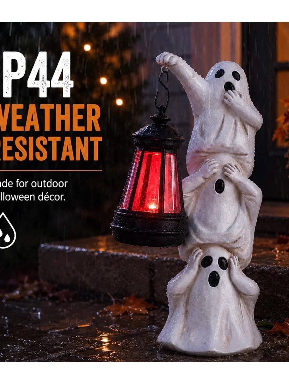 White Ghost Lantern Stack Halloween Accent Decor